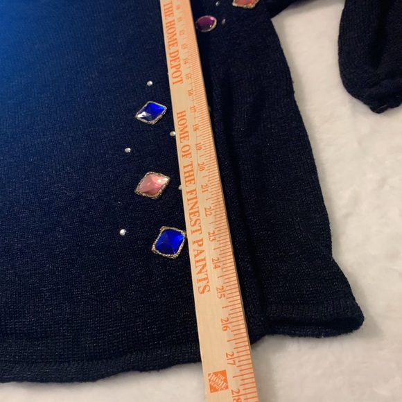 Vintage HAND-LOOMED Dressy Sweater,SLENDERIZING Black with Large Sparkling Gems! - Picture 10 of 12